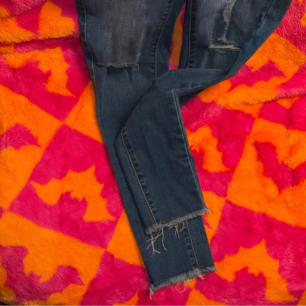 Fashion Nova Dark Blue Distressed Skinny Jeans - Picture 4 of 8